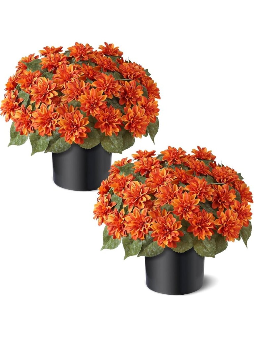 Set of 2 Fall Artificial Dahlia Topiary Ball Trees for Porch Decor - Orange